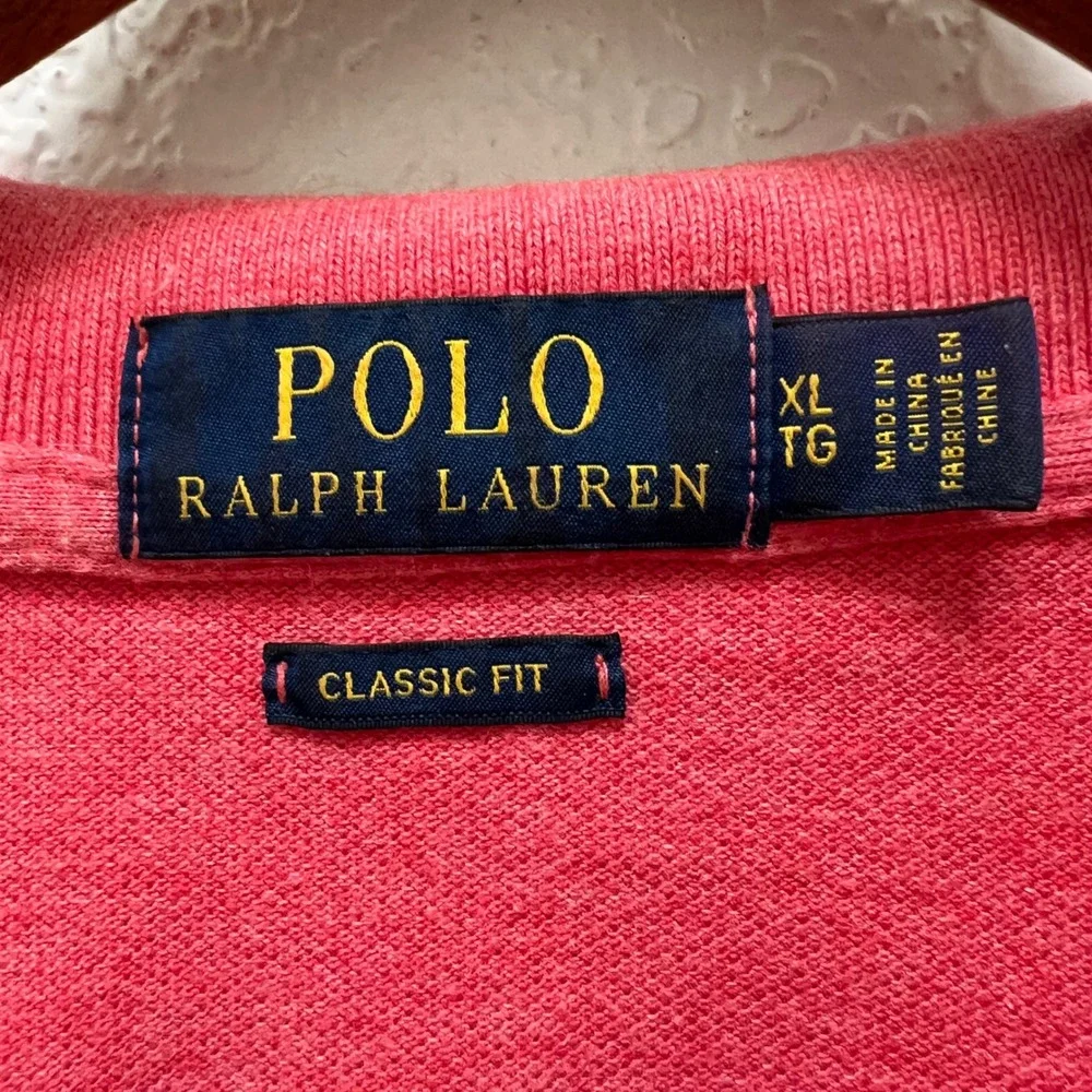 Polo Ralph Lauren Mens Classic Fit Pink Heathered Polo‎ Shirt XL Preppy Cotton